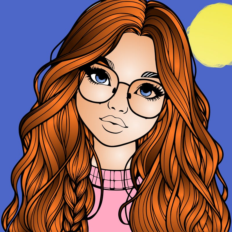 girl with long hair and freckles and glasses realistic