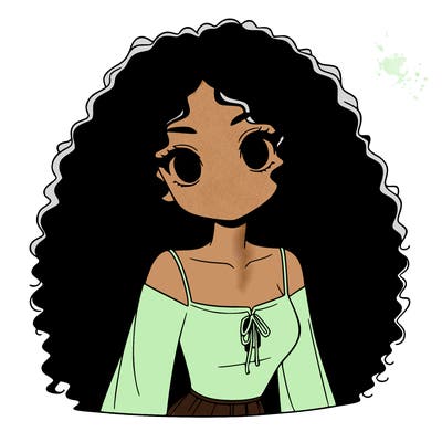 a black anime girl with long afro hair