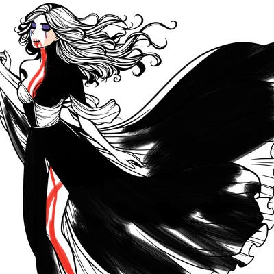 realistic woman in dress flowing the the wind