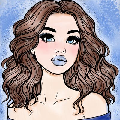 realistic girl with wavy hair and lips