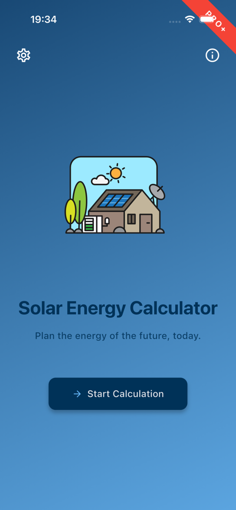 Home screen of Solar System Calculator Pro app with a start calculation button