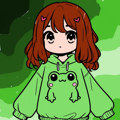 girl wearing frogging sweatshirt