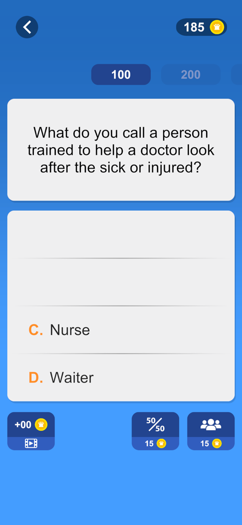 Millionaire Quiz - Juego de Millonario Quiz mostrando una pregunta de trivia con opciones de respuesta múltiple y comodines