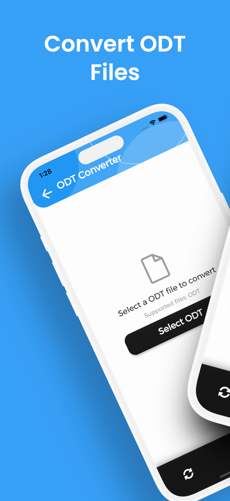 ODT Converter, ODT to WORD - Tela do iPhone mostrando a interface do aplicativo Conversor ODT para selecionar arquivos para conversão.