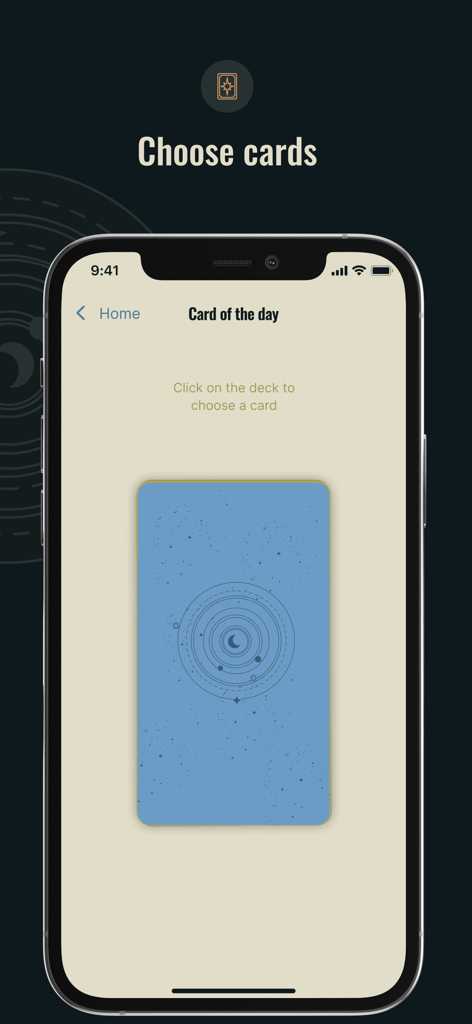 Oberfläche zur Auswahl der Tageskarte in der Tarot-Vorhersage-App