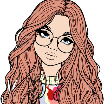 girl with long hair and freckles and glasses realistic