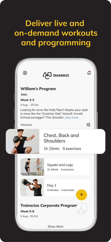 Fitness App (ABC Trainerize) - Oberfläche des ABC Trainerize-Fitnessprogramms auf der mobilen App, die ein personalisiertes Fitnessprogramm mit verschiedenen Trainingsroutinen anzeigt