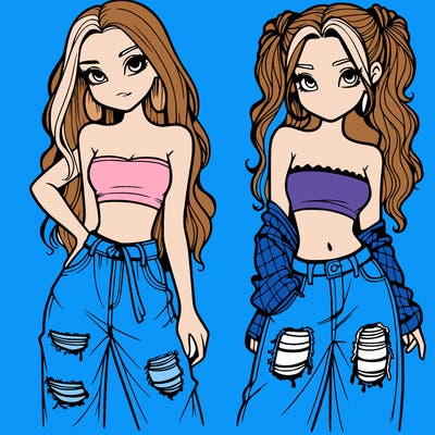 2 girls in crop tops and baggy jeans ripped