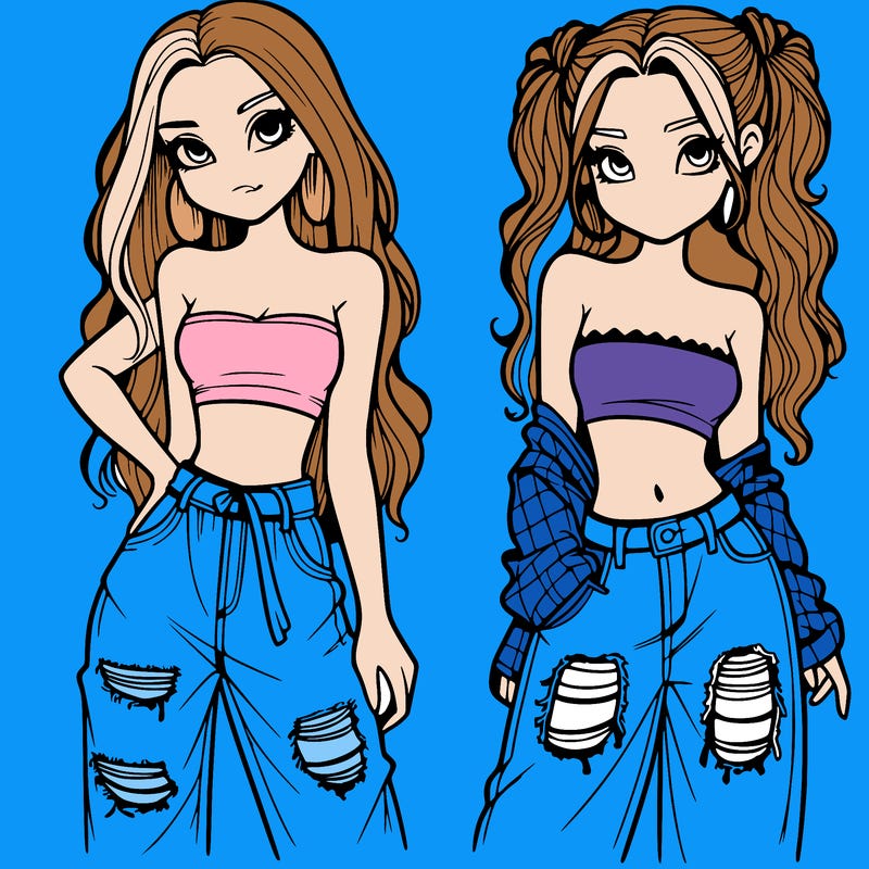 2 girls in crop tops and baggy jeans ripped