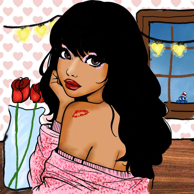 realistic girl with bangs looking over her shoulder