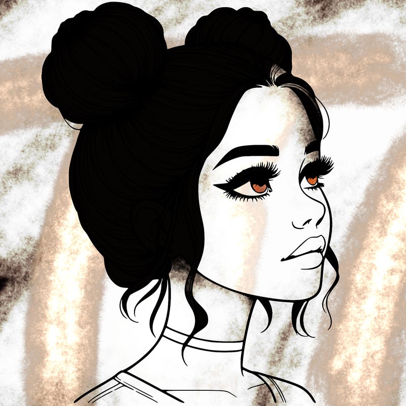 realistic girl with buns on the top of her head