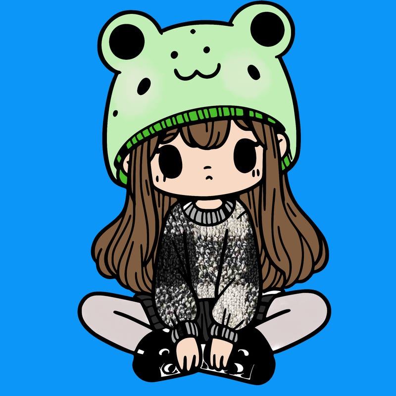 a girl wearing a frog hat and some frog socks