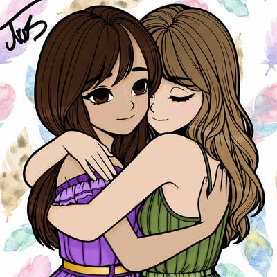realistic girls hugging