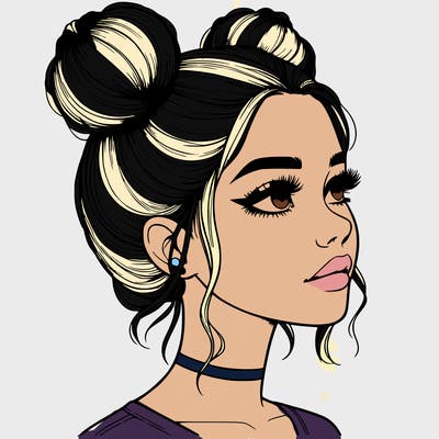 realistic girl with buns on the top of her head