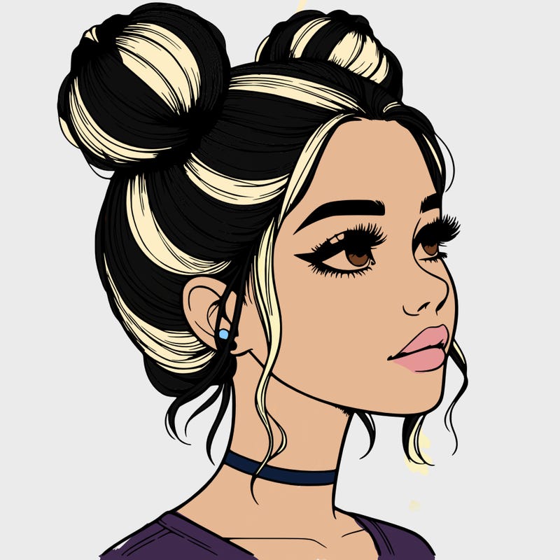 realistic girl with buns on the top of her head