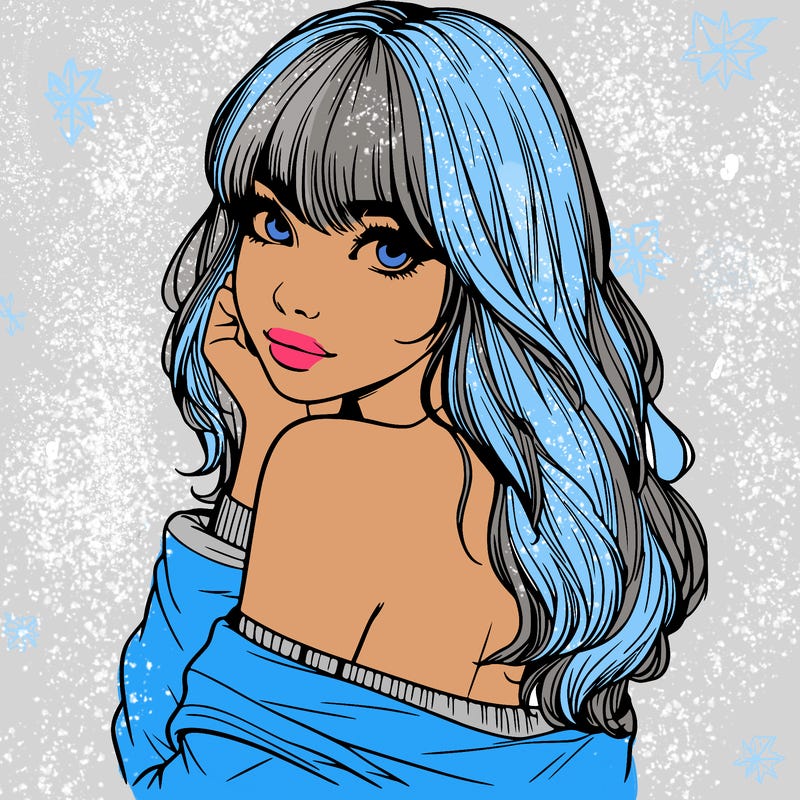 realistic girl with bangs looking over her shoulder