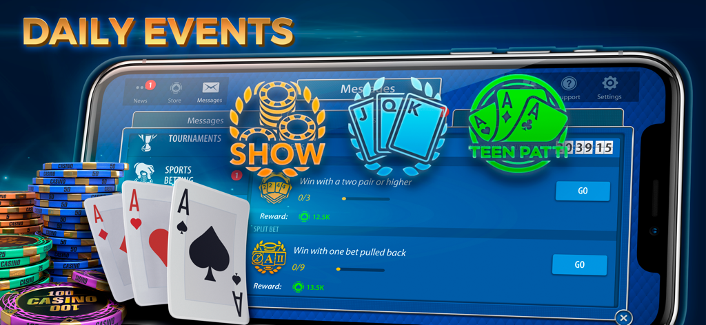 Teen Patti by Pokerist daily events and rewards menu on a smartphone