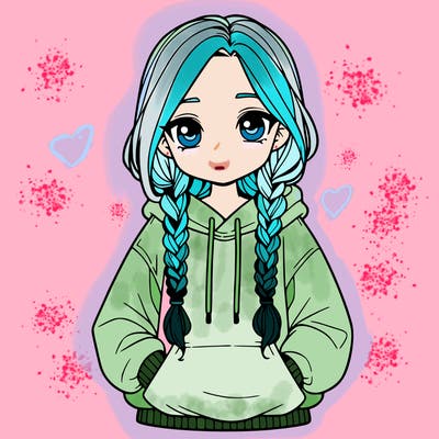a realistic girl with a oversized hoodie and she has braids