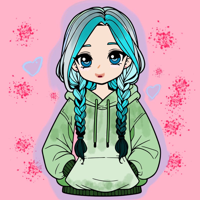 a realistic girl with a oversized hoodie and she has braids