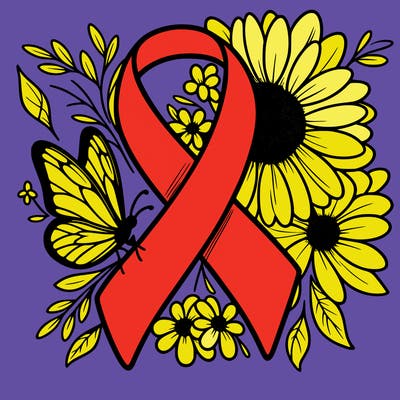 cancer awareness symbol with flowers and butterflies