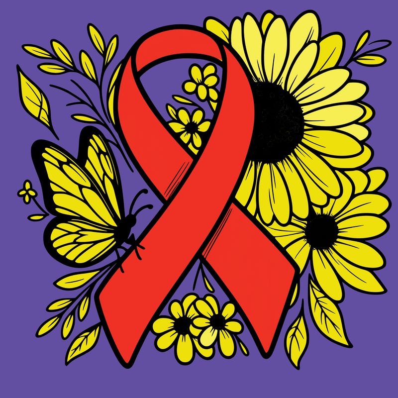 cancer awareness symbol with flowers and butterflies