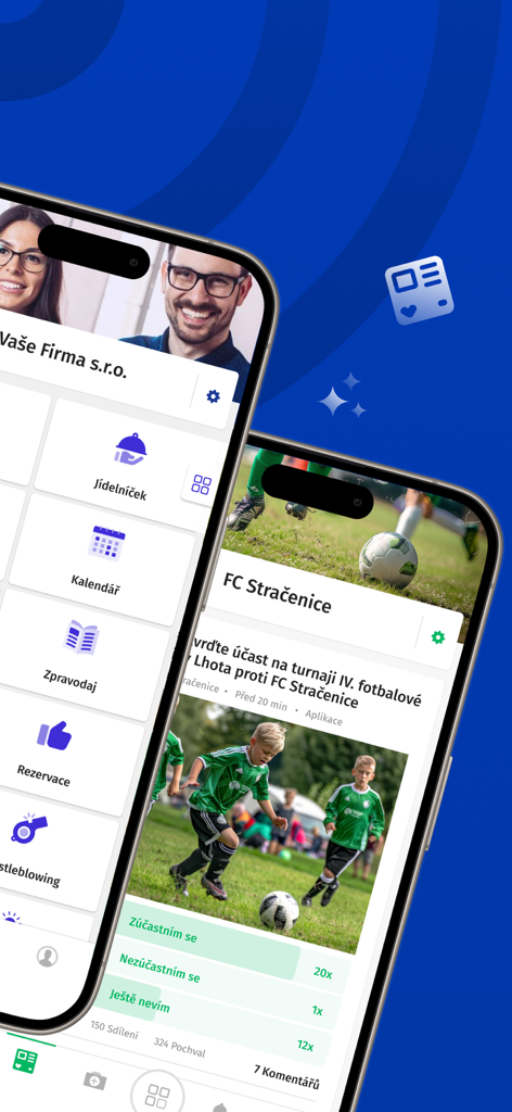 Interface of the MUNIPOLIS app showing a community news feed and municipal service icons on mobile devices