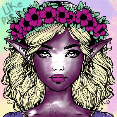 realistic female elf with flower crown