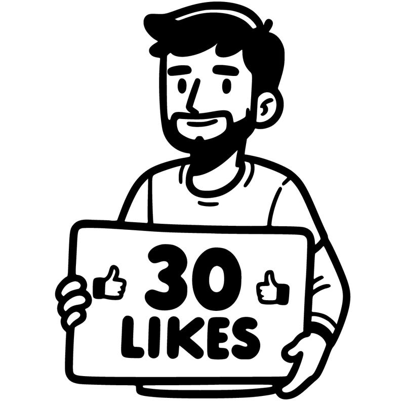 just a chill guy holding a sign that says 30 likes