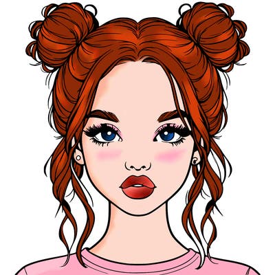 realistic girl with two buns in hair and lips