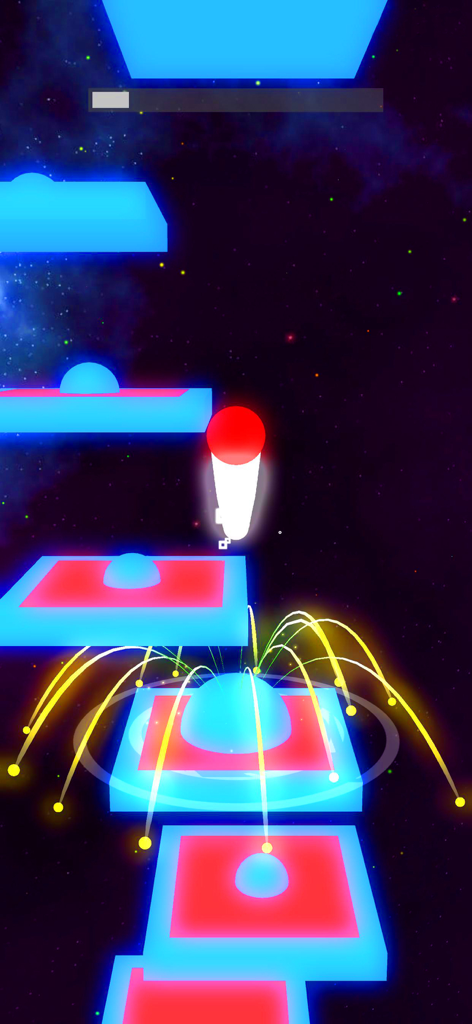 Jump Ball - Tiles Hop Ball - A red ball jumping on glowing neon tiles in a space-themed music rhythm game