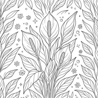 Bring these beautiful Peace Lilies to life with a splash of color! This charming coloring page, designed especially for kids, features graceful flowers amidst a fun pattern of leaves and tiny blooms.