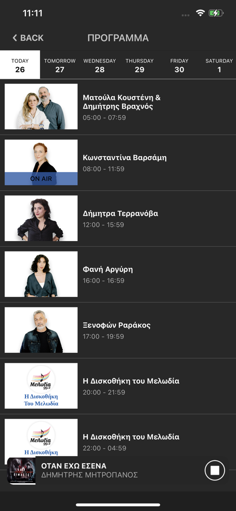 Melodia 99.2 - Melodia 99.2 radio app showing the daily program schedule and hosts