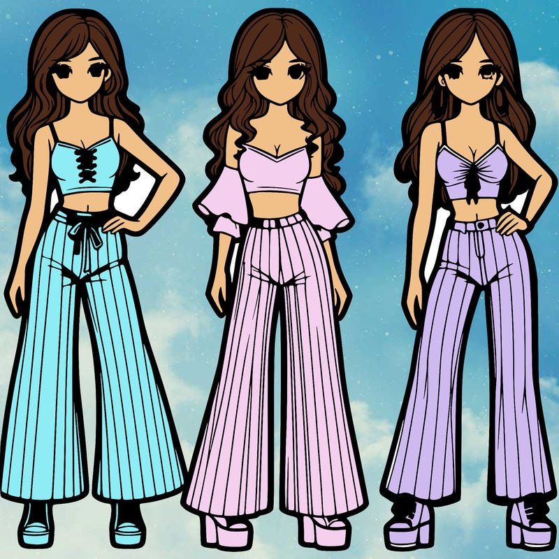 girls with flare pants and crop tops realistic