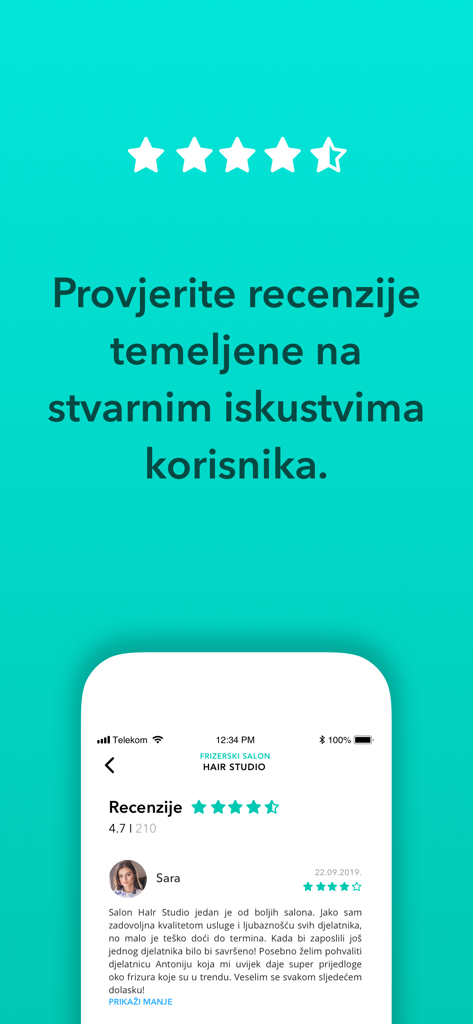 Buker - Interfaz de la aplicación móvil Buker que muestra reseñas de clientes verificadas y calificaciones de estrellas para un salón de peluquería