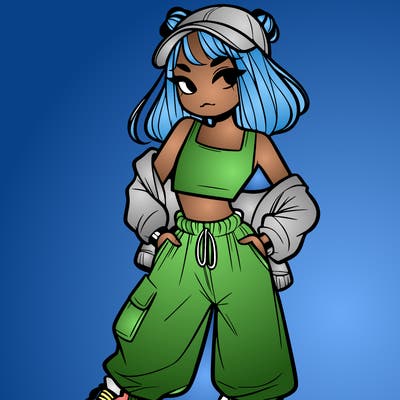 girl in crop top and baggy pants