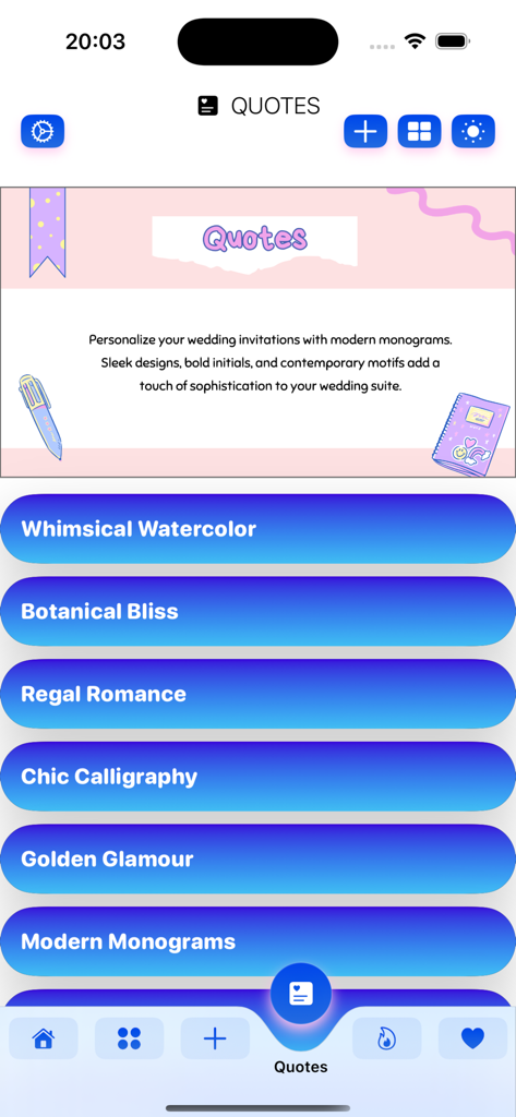 Make gacha life character girl - Wedding invitation quote categories and monograms in the Make gacha life character girl app interface.