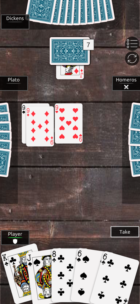 Durak - Fun Classic Card Game - Jugabilidad del juego de cartas clásico Durak en modo vertical con jugadores sobre una mesa de madera.