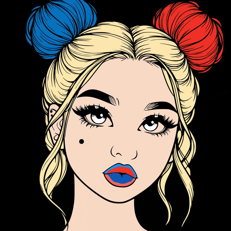 realistic girl with two buns on her hair and lips