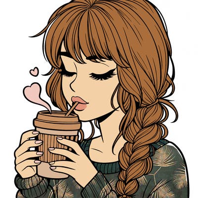 realistic girl drinking coffee