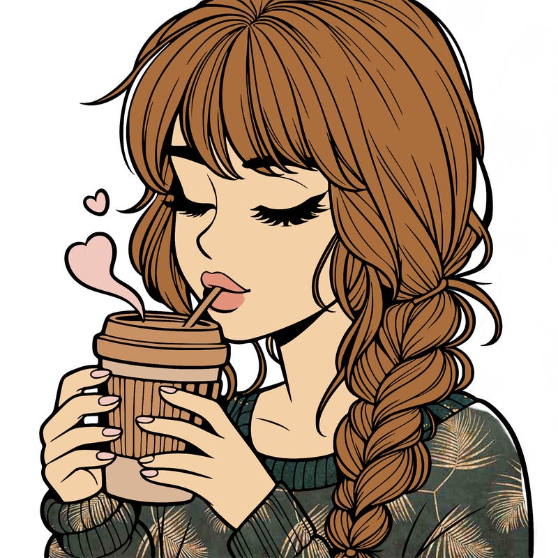 realistic girl drinking coffee