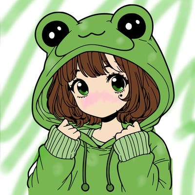 a cute teenage girl wearing a frog hoodie