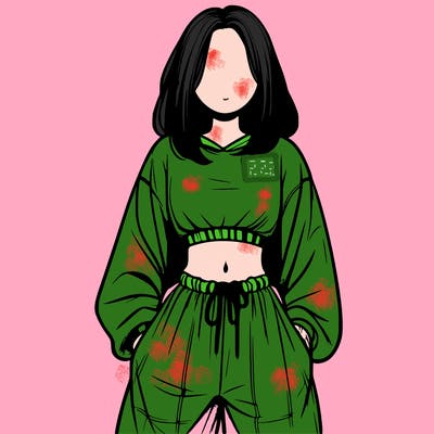 realistic girl faceless with baggy pants and a crop top