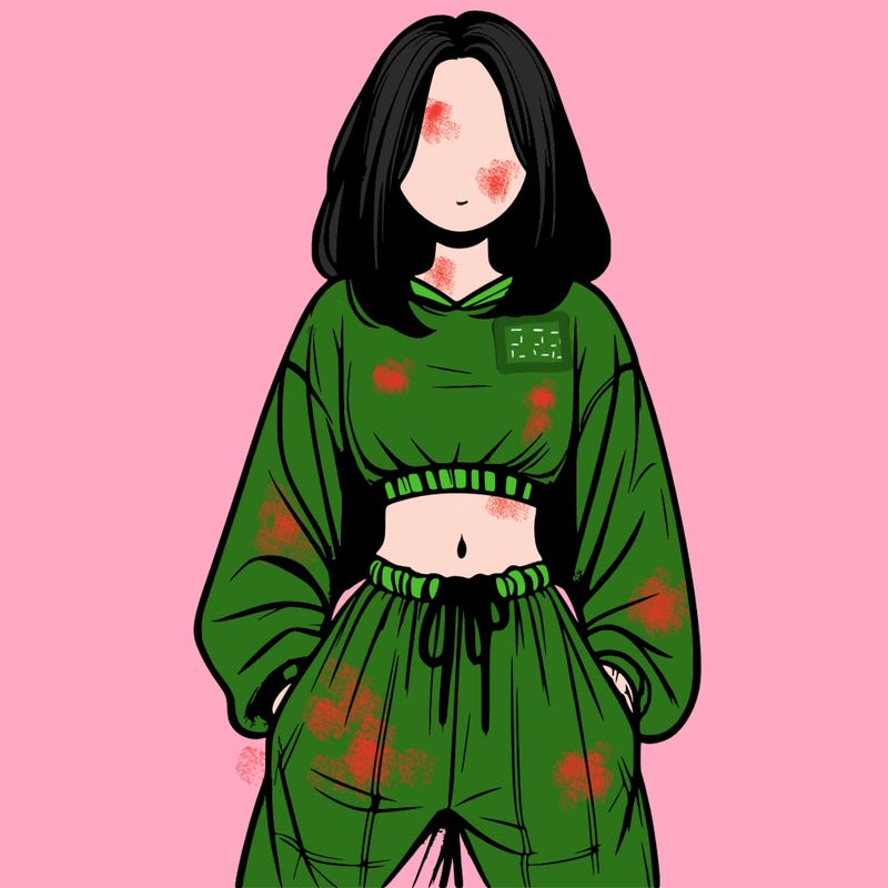 realistic girl faceless with baggy pants and a crop top