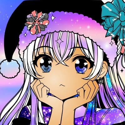 pretty anime girl with christmas hat