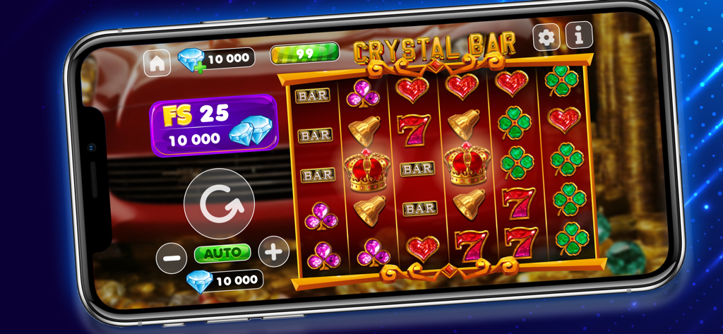 Mobile gameplay of Crystal Bar slot machine in Lucky Spin Casino app