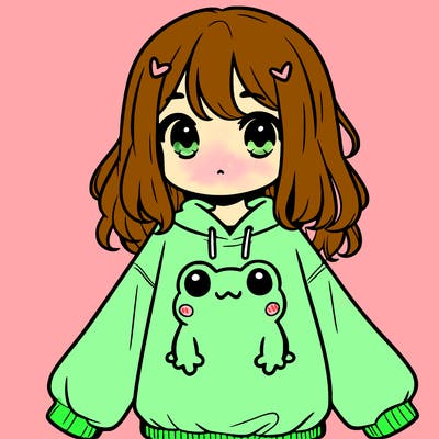 girl wearing frogging sweatshirt