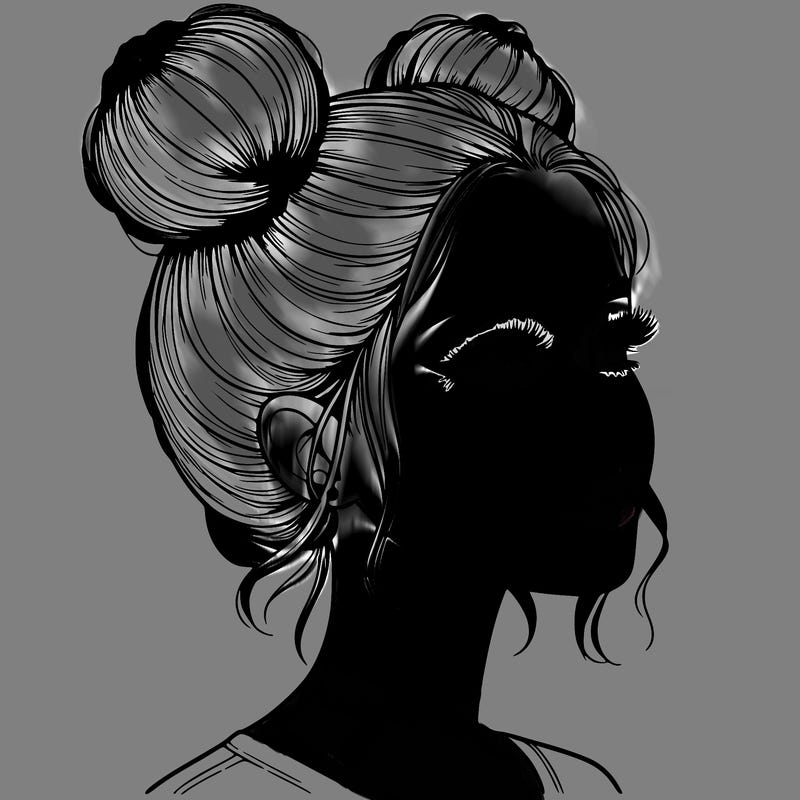 realistic girl with buns on the top of her head
