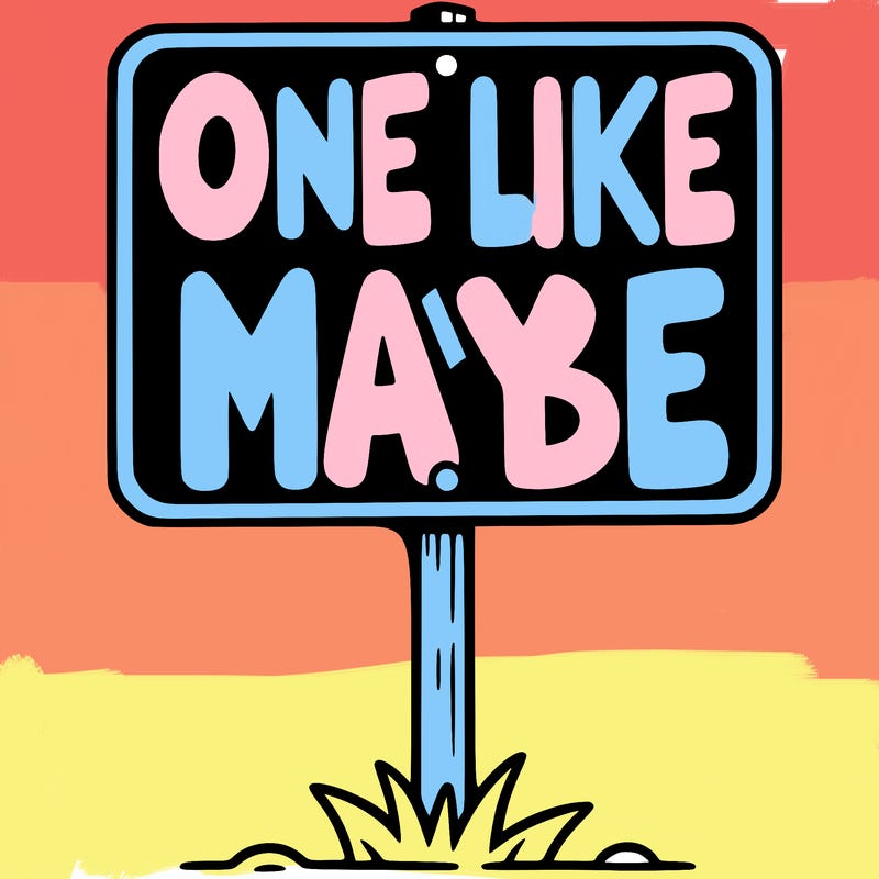 a sign that says one like maybe