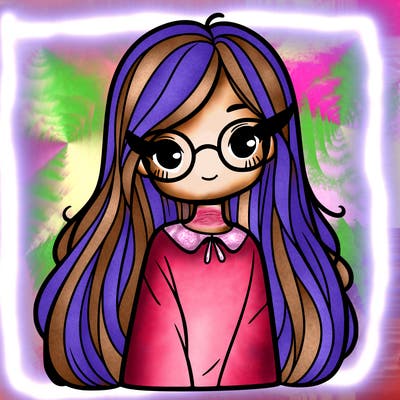 girl with long hair and glasses