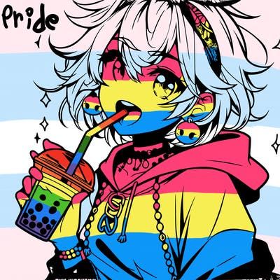 hot baddie anime girl drinking boba and biting the straw